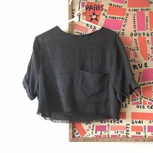 Zara Frayed Grey Top XS